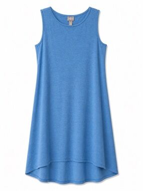 Chico’s Blue Sleeveless Knit Dress Size 2 Midi Knee Length Soft Stretch